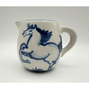 MA Hadley Folk Art Pottery Creamer Pitcher Rearing Horse 4” Hand Painted Signed